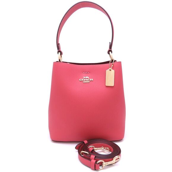 COACH Small Town Bucket Bag 2-Way 1011 Handbag Leather Strawberry Haze Women'...